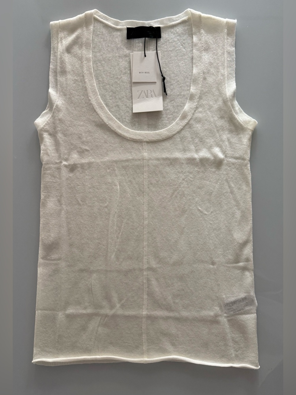 Zara Women’s Wool Blend Scoop Neck Ivory Tank Top - Size Large - New With Tags